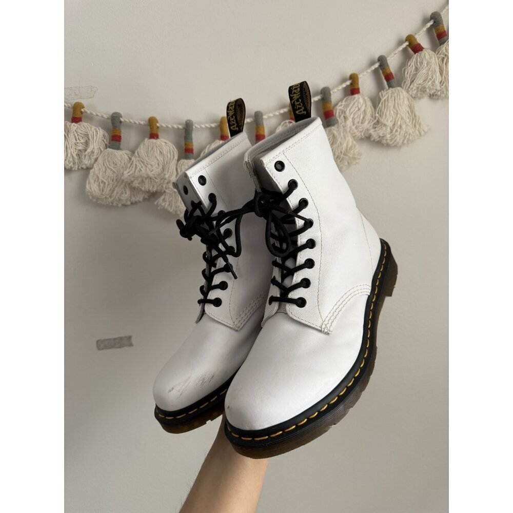 Dr. Martens Women's 1460 Patent Leather White Lace Up Moto Boots Grunge Retro 10 - Picture 9 of 10